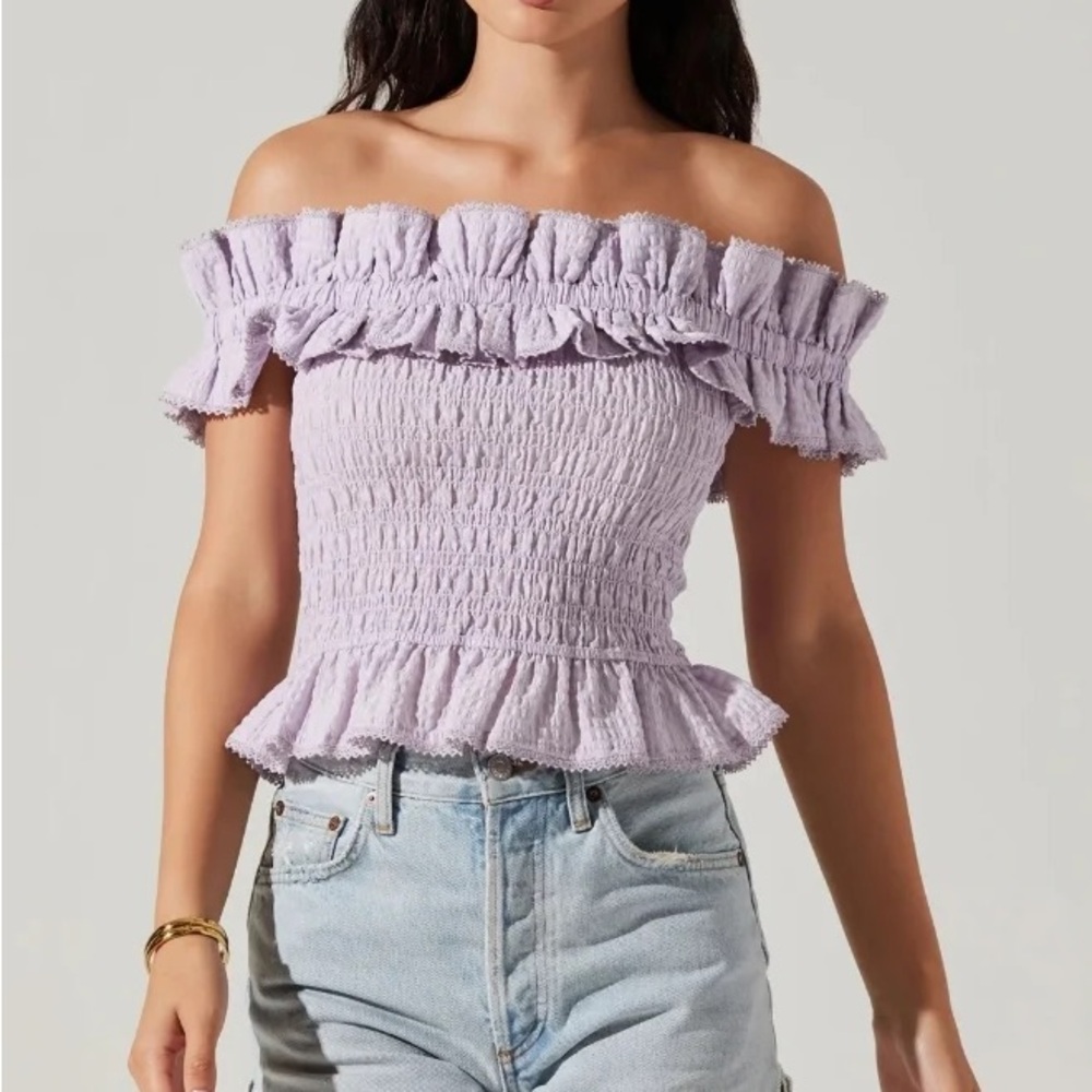 Lavender Off-Shoulder Smocked Top